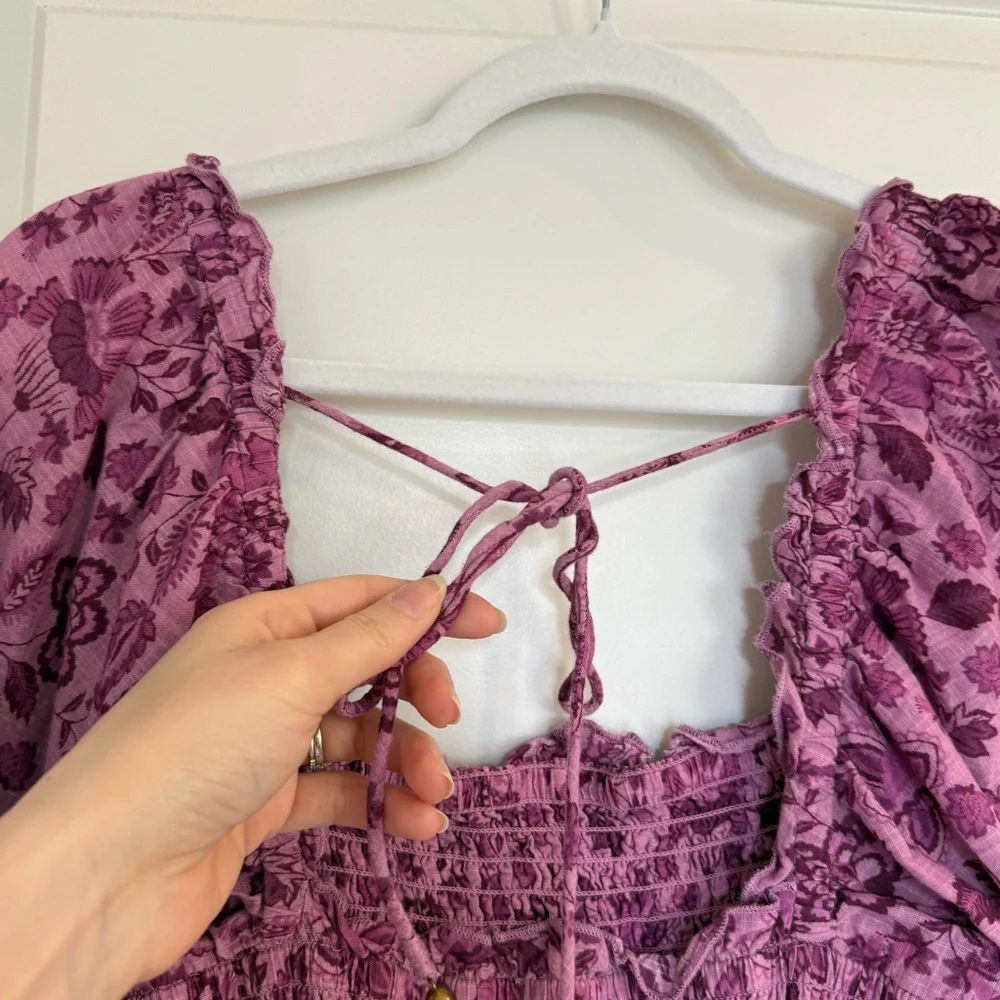 Free People Smock It To Me Mini Dress-Purple Floral